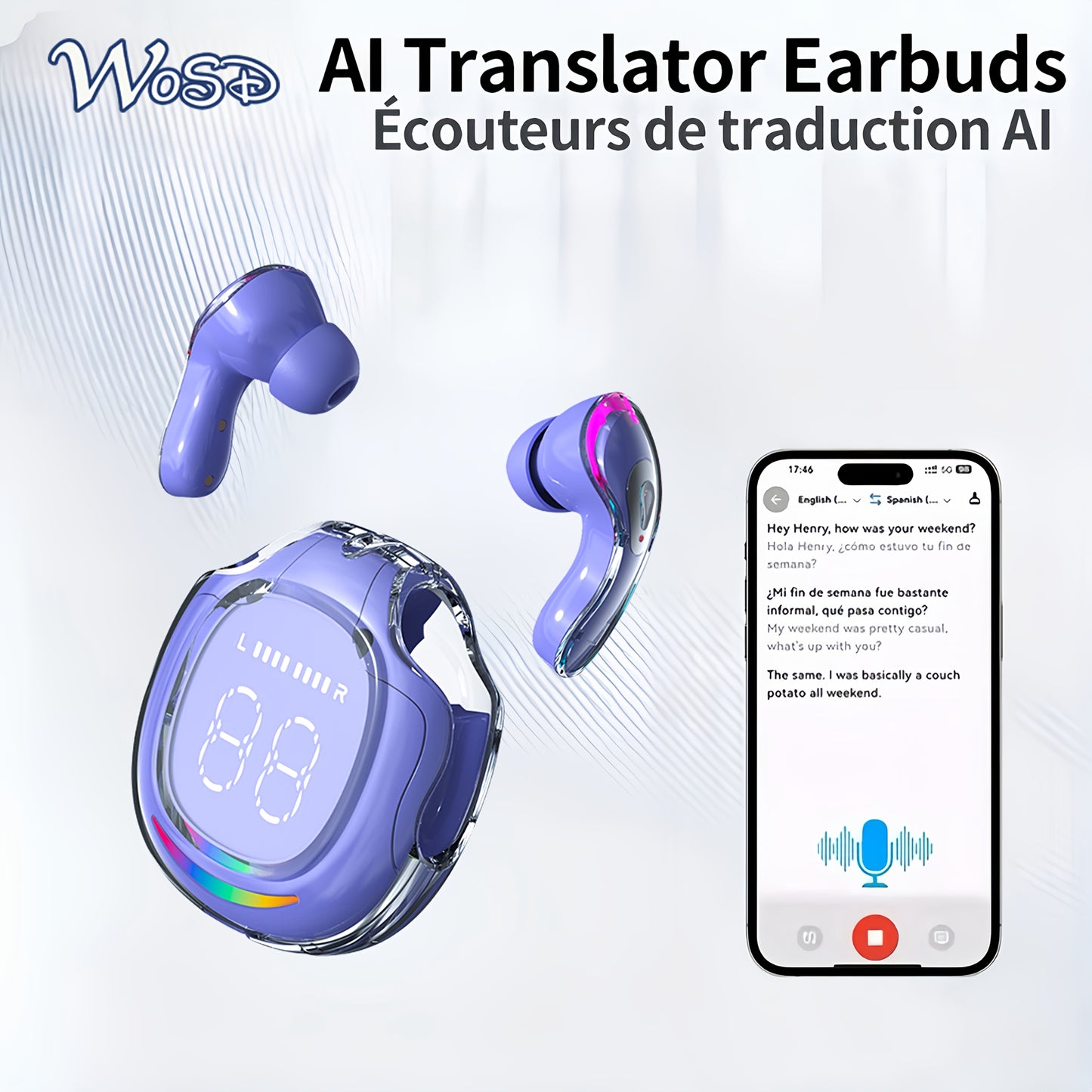 2025 New AI-Enabled Translation Headset with 100+ Languages, TWS Wireless Headset, Lag-Free Music, Translation Headset, Conference Recording Translation, Real-Time Voice Translation