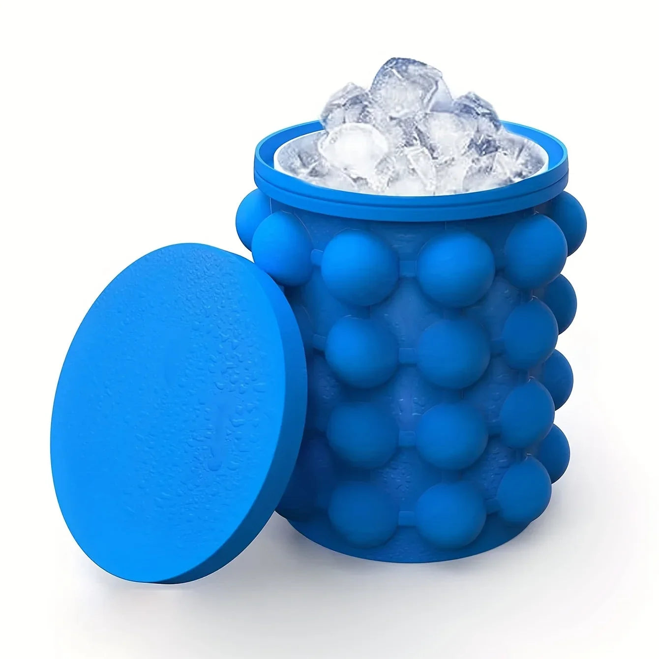 Large Silicone Ice Bucket with Lid, 2-in-1 Space Saving Ice Maker for Cocktail Wine Cooler Freeze Mold Barware Kitchen Tools