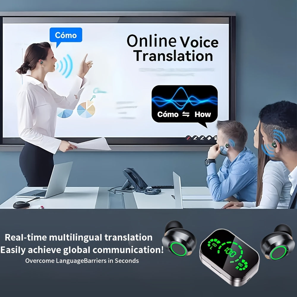 GREATWALL 2025 AI Translator Earbuds New Three-screen Intelligent Digital Display Power Wireless Earphones, High-end Fashionable Mirror Earphones, Sports Game Music Earphones