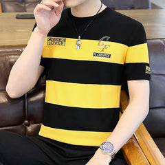 Thin Short-sleeved T-shirt Male Striped T-shirt Youth Men's Clothing