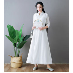 Improved Hanfu Female Chinese Style Zen Clothing Tea Clothing Female Collar Ancient Costume Daily Fairy Ancient Style Dress Waist Summer