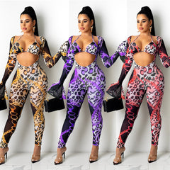 Women's Clothing Tight Mesh See-through Digital Printed Two-piece Suit Female