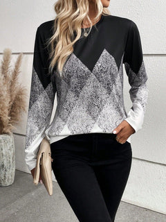 Women's Clothing Digital Positioning Printing Round Neck Long Sleeve Top Female