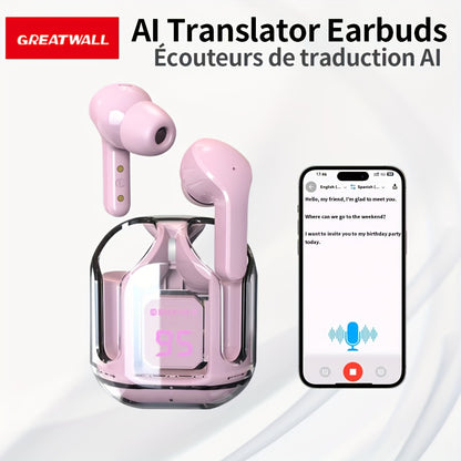 GREATWALL 2025 AI Translator Earbuds New Three-screen Intelligent Digital Display Power Wireless Earphones, High-end Fashionable Mirror Earphones, Sports Game Music Earphones