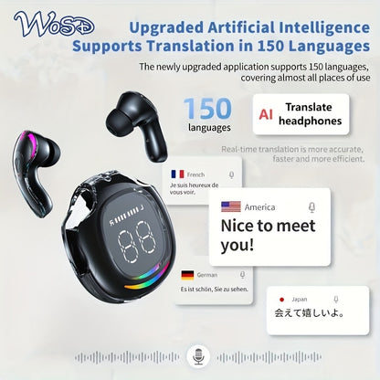 2025 New AI-Enabled Translation Headset with 100+ Languages, TWS Wireless Headset, Lag-Free Music, Translation Headset, Conference Recording Translation, Real-Time Voice Translation