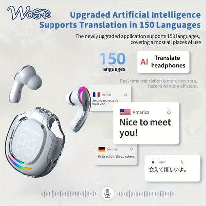 2025 New AI-Enabled Translation Headset with 100+ Languages, TWS Wireless Headset, Lag-Free Music, Translation Headset, Conference Recording Translation, Real-Time Voice Translation
