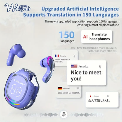 2025 New AI-Enabled Translation Headset with 100+ Languages, TWS Wireless Headset, Lag-Free Music, Translation Headset, Conference Recording Translation, Real-Time Voice Translation