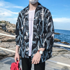 Printed Japanese Style Kimono Jacket cardigan men clothing cardigan male streetwear hiphop casual coat loose kimono