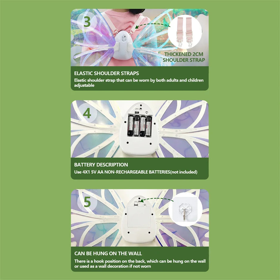 Magical Moving Fairy Wings for Kids - LED Light Up with Music