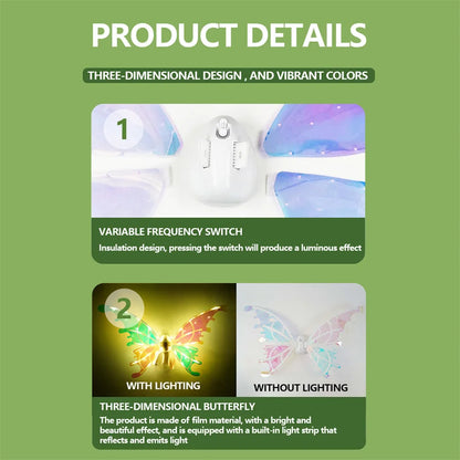 Magical Moving Fairy Wings for Kids - LED Light Up with Music