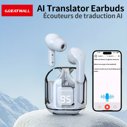 GREATWALL 2025 AI Translator Earbuds New Three-screen Intelligent Digital Display Power Wireless Earphones, High-end Fashionable Mirror Earphones, Sports Game Music Earphones