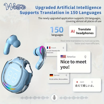 2025 New AI-Enabled Translation Headset with 100+ Languages, TWS Wireless Headset, Lag-Free Music, Translation Headset, Conference Recording Translation, Real-Time Voice Translation